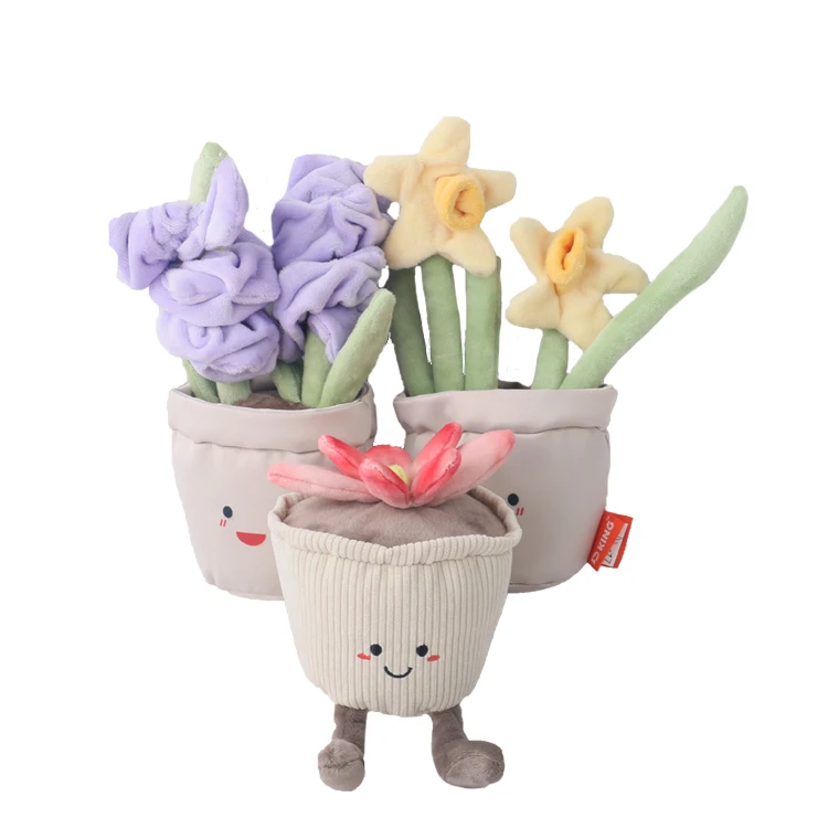 D King Custom Flower Pot Pets Toys Plush Interactive Durable Chewing Squeaky Plant Potted Toys for Dogs