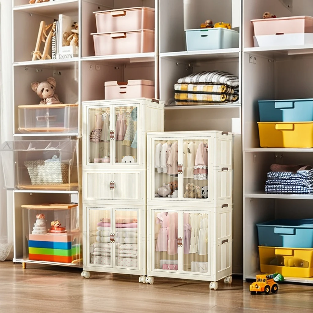 Child Wardrobe Folding Plastic Organizer Household baby wardrobe installation free Storage cabinet