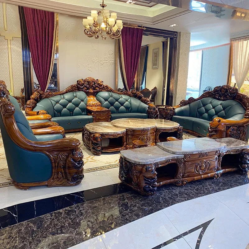 European style ebony wood carved sofa luxury high-end large apartment living room furniture classical sofa