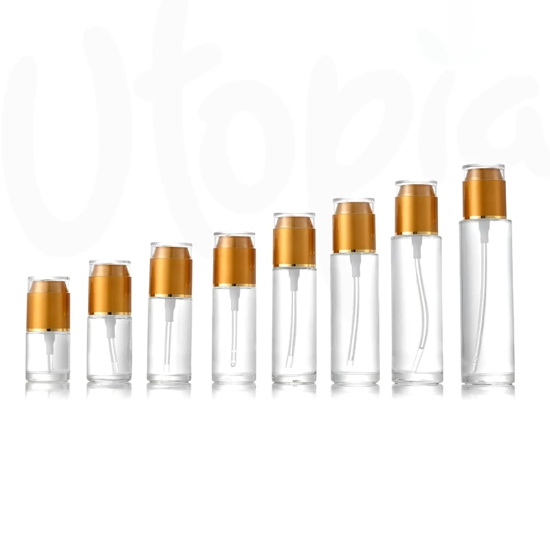Wholesale frosted glass spray pump bottle press lotion bottle essence skincare cosmetic dispenser cosmetics package set