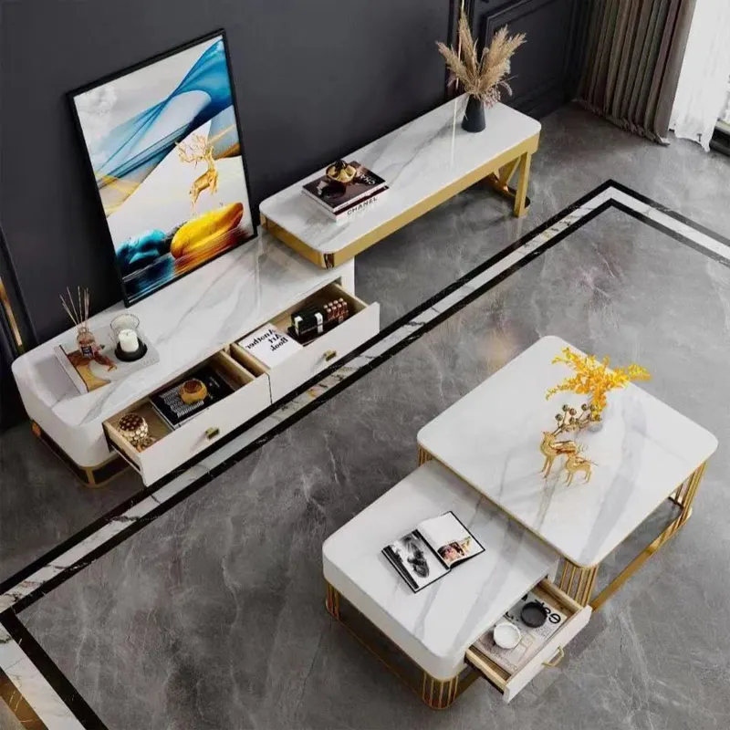 Factory Wholesale Home Stainless Steel Marble Top Center Table Coffee Table