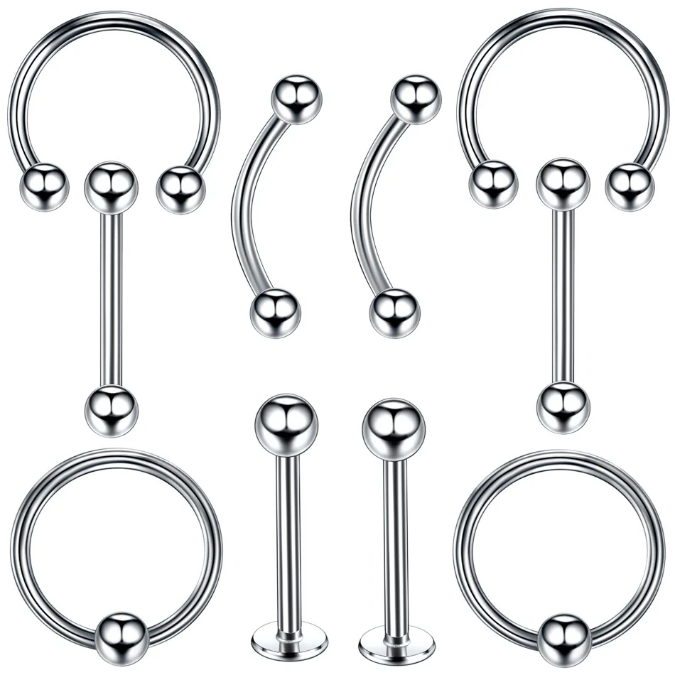 Nose and ear rings with 10 steel segments, lip, eyebrow, tongue, belly, ears, cartilage, cbr, body piercing jewelry, wholesale
