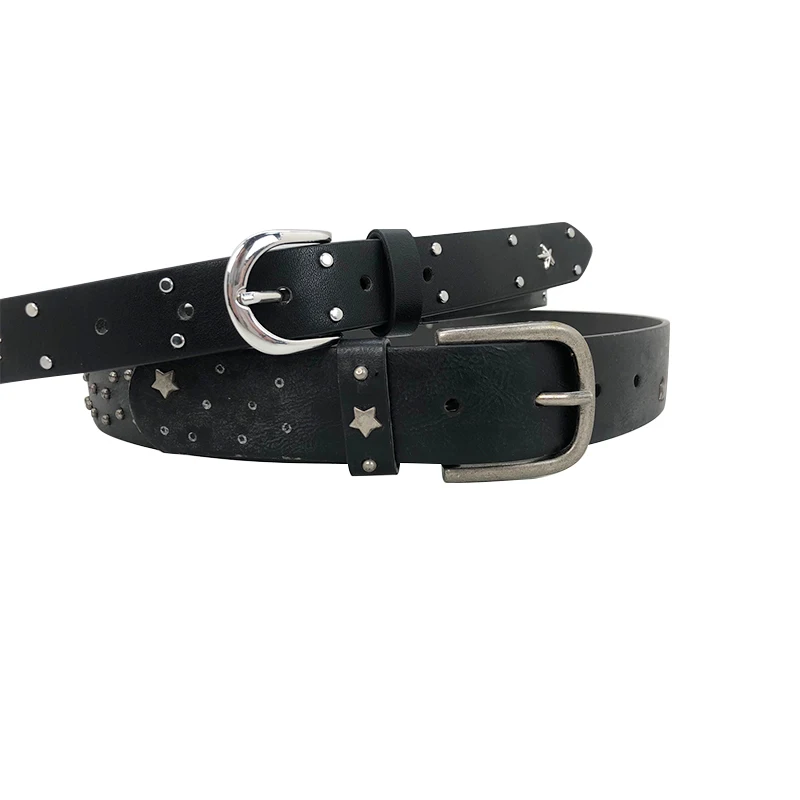 Оптовая продажа, Модный повседневный регулируемый ремень из искусственной кожи с металлической пряжкой и заклепками