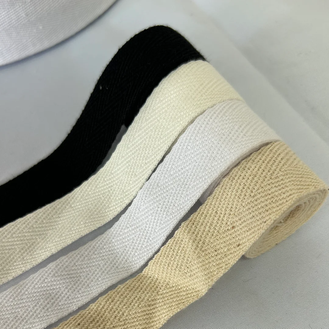 Wholesale Cotton Ribbon Eco-friendly Natural Cotton Twill Tape 1 Inch Bunting  Herringbone Ribbon Webbing Roll for Clothing