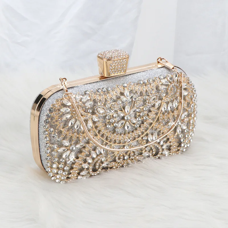 Luxury Floral Diamond Rhinestone Pearls Beaded Crochet Bag Wedding Crystal Banquet Hand Bag Clutch Purse Lady Bridal Evening Bag