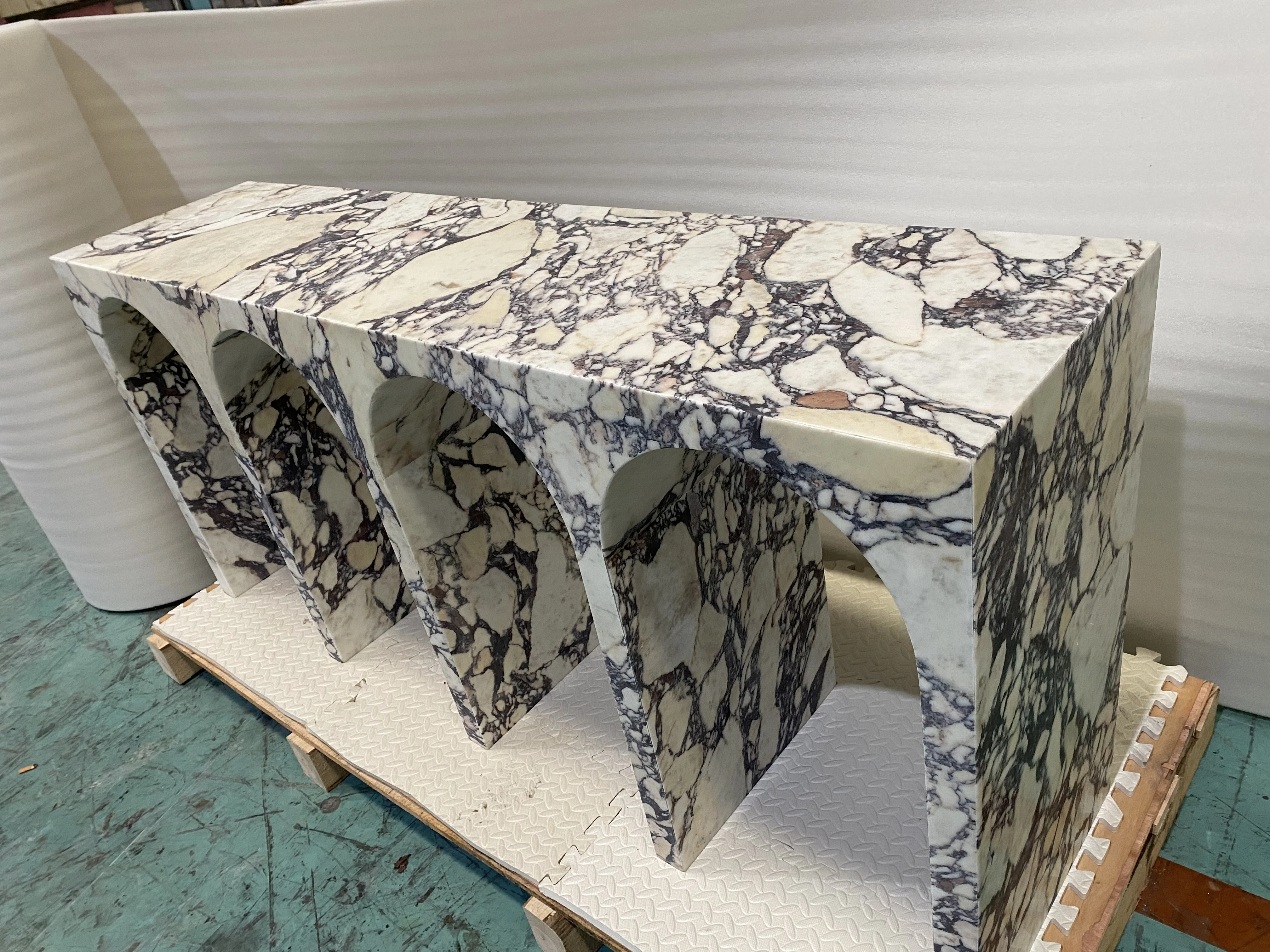 SHIHUI Home Decor Nordic Style Modern Stone Furniture Arch Shape Entryway Italian Calacatta Viola Marble Decor Console Tables