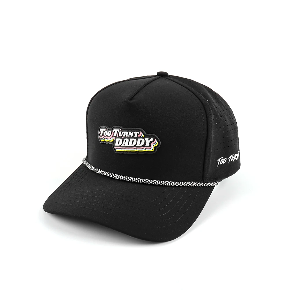 promotional popular plain black 5 panels design logo baseball cap performance perforated waterproof blank golf sports hat