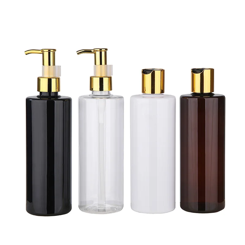 Luxury White Gold Cosmetic Body Butter Cream Jar Set 2oz 4oz 6oz 8oz Shampoo Pump Bottle with Gold Disc Top Cap