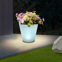 ENJOYSOLAR New Arrival Led Planter Solar Led Flower Pot with Rechargeable Small Plastic Used with Artificial Flower White Box