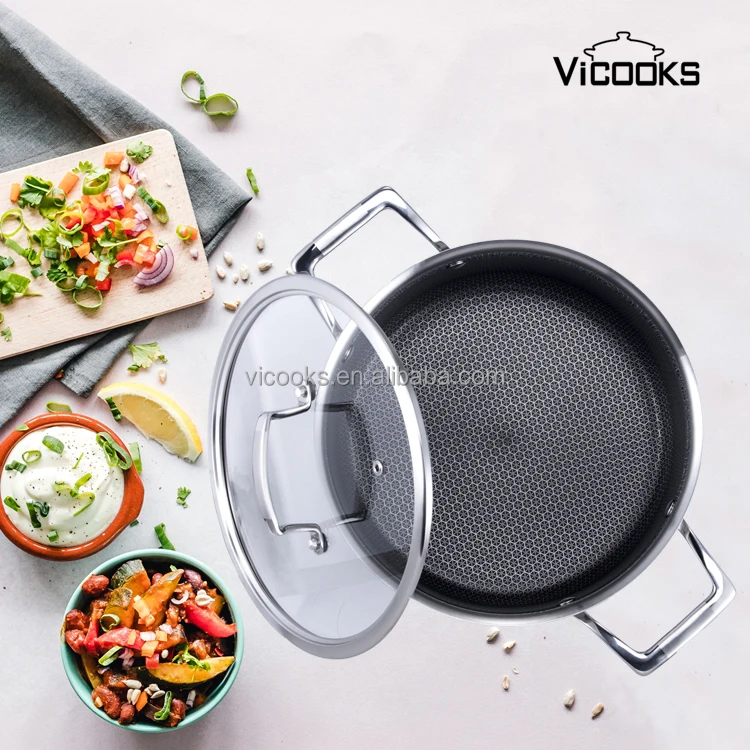 Modern Design Tri-Ply Stainless Steel Stock Casserole Pot Includes Lid Pot Casserole