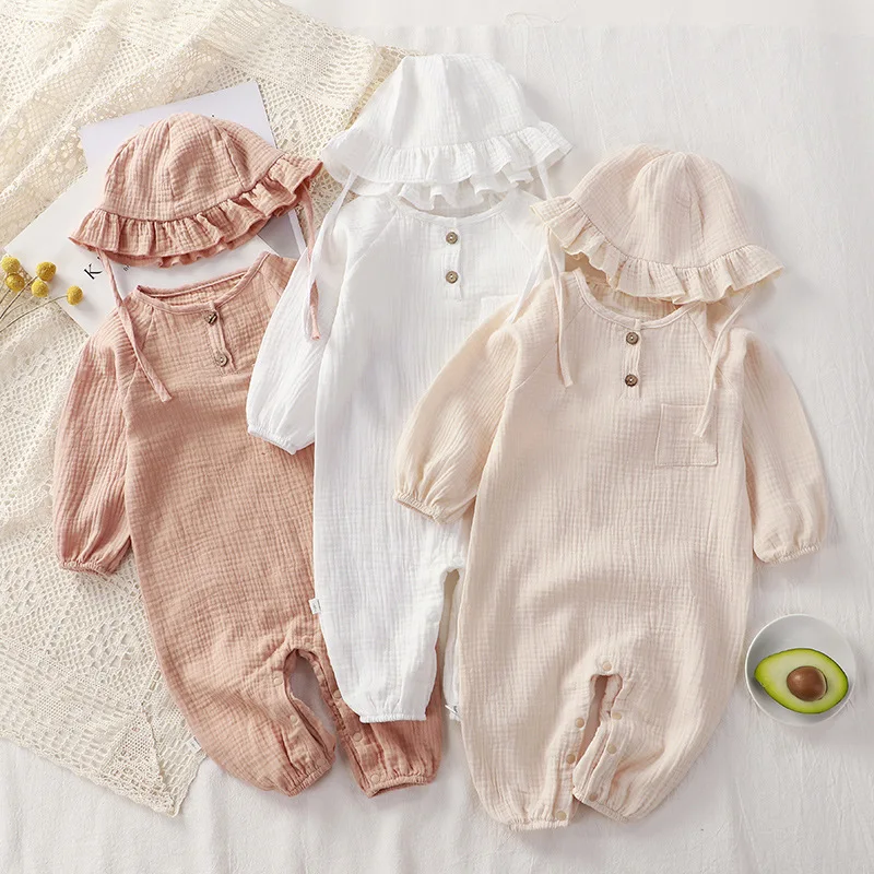 Baby Clothes Spring Autumn New Newborn Long Style Romper Cotton Gauze Jumpsuit Summer Pajamas