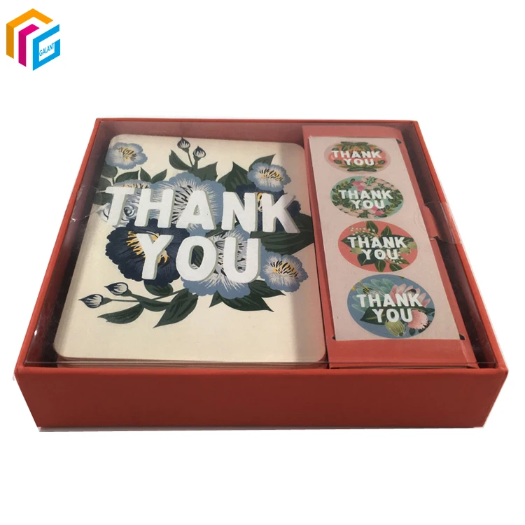 Custom Printed New Year Christmas Gifts Greeting Thank you Note Card Set with Box and Stickers Paper Postcard Printing