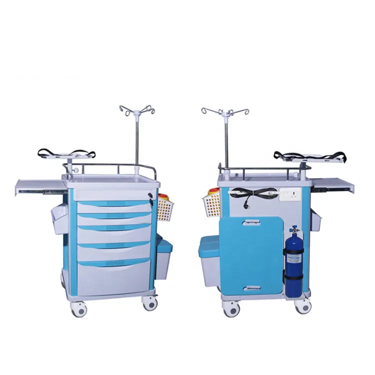 BT-EY005 Hospital abs plastic emergency resuscitation trolley mobile medical crash cart, medicine trolley 5 drawers wheels price