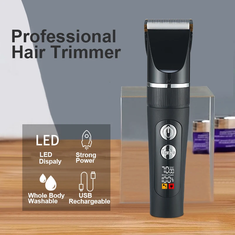 Led Light Ceramic Blade Four-speed control CordlessBarber Clippers for Hair Cutting & Grooming Hair Clippers for Men