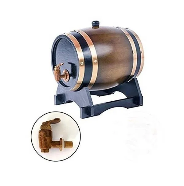 3L Oak Aging Wood Whiskey Barrel Dispenser Home Decorative Bar Decanter for Wine Spirits Beer Liquor Art Style