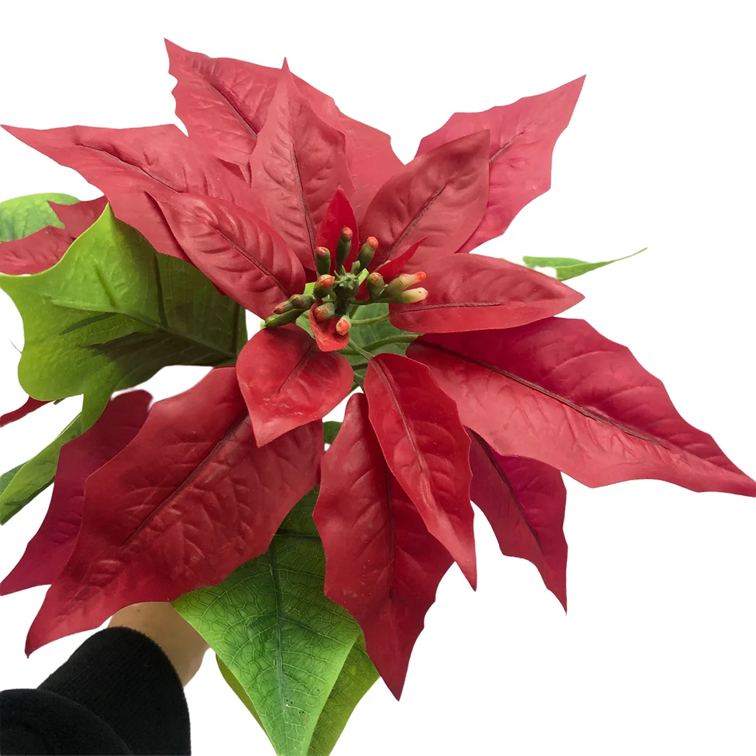 Fabric Rubber  Decorative Artificial Poinsettia Arrangement Christmas Flower