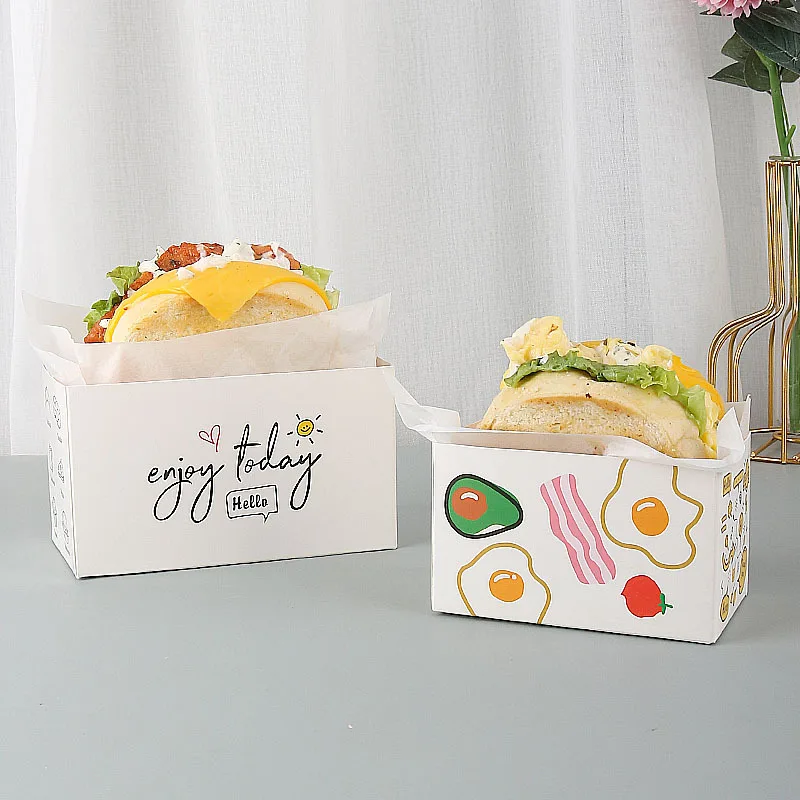 Wholesale Simple Design Sandwich Lunch Take Out Box Small Disposable Paperboard Food Grade Egg Drop Sandwich Packaging Box