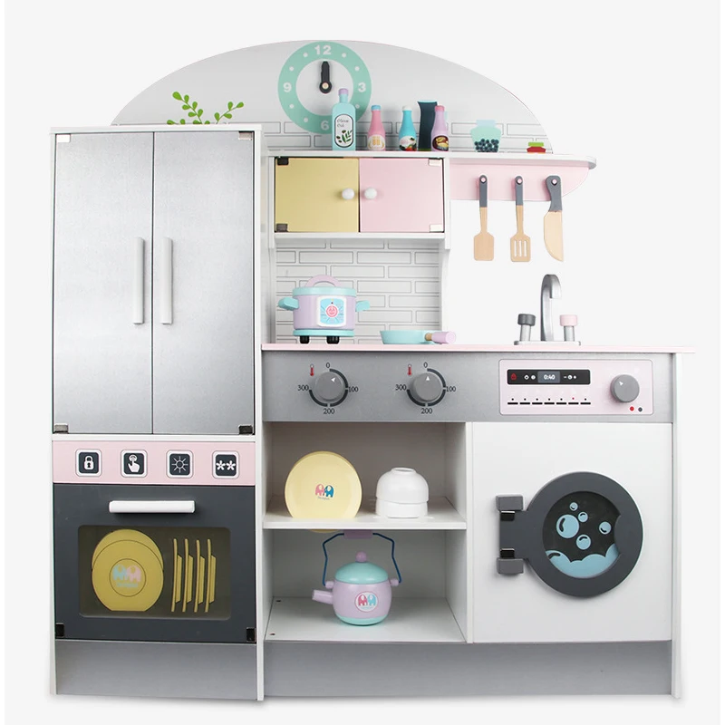 2021 New Child Refrigerator Furniture Cooking Kitchen Set Kids Pretend Play Wooden Kitchen Toys For Girls