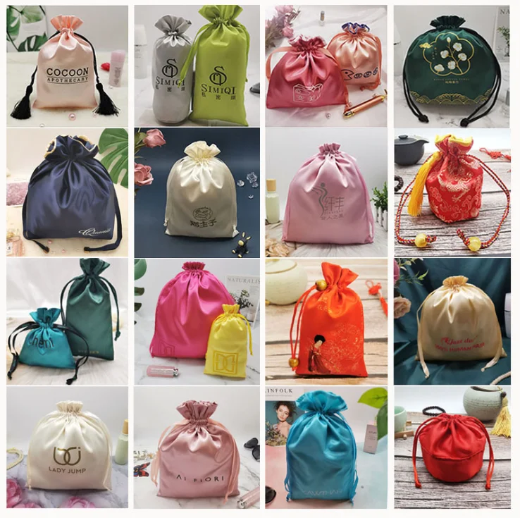 Large Capacity Cosmetic Polyester Satin Drawstring Makeup Bag