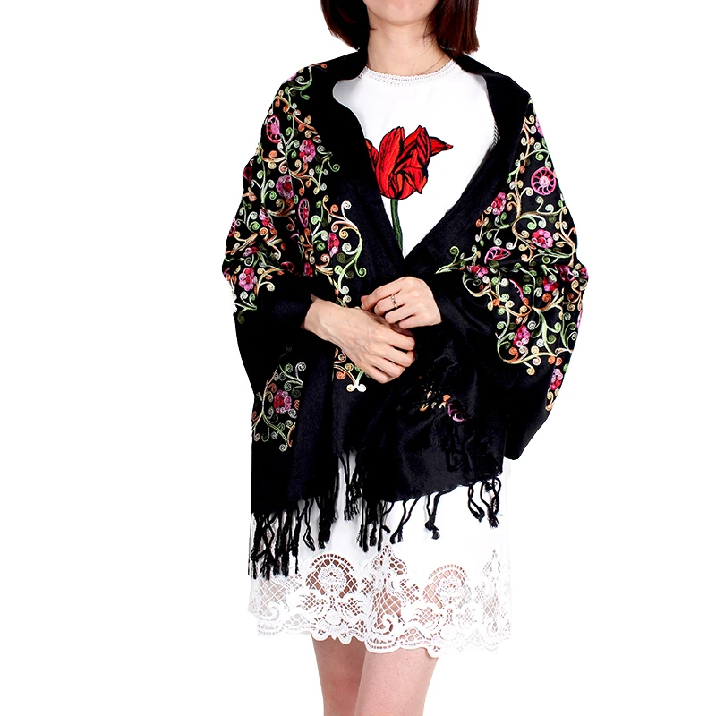 
Spring and Autumn style ethnic embroidered cashmere scarf India Nepal big shawl travel cashew thin long scarf 
