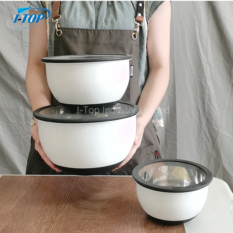 Custom Logo Wholesale Stainless Steel Salad Bowl With Lid Mixing Bowl Set Stainless Steel Mixing Bowls