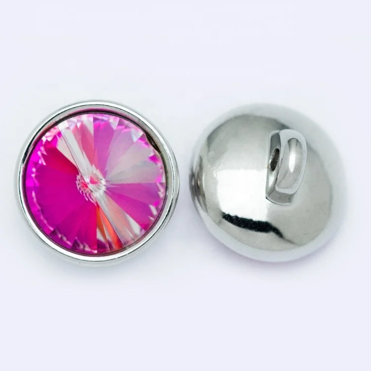 Gemstone luxury iridescent metal shank clothing decorated crystal button
