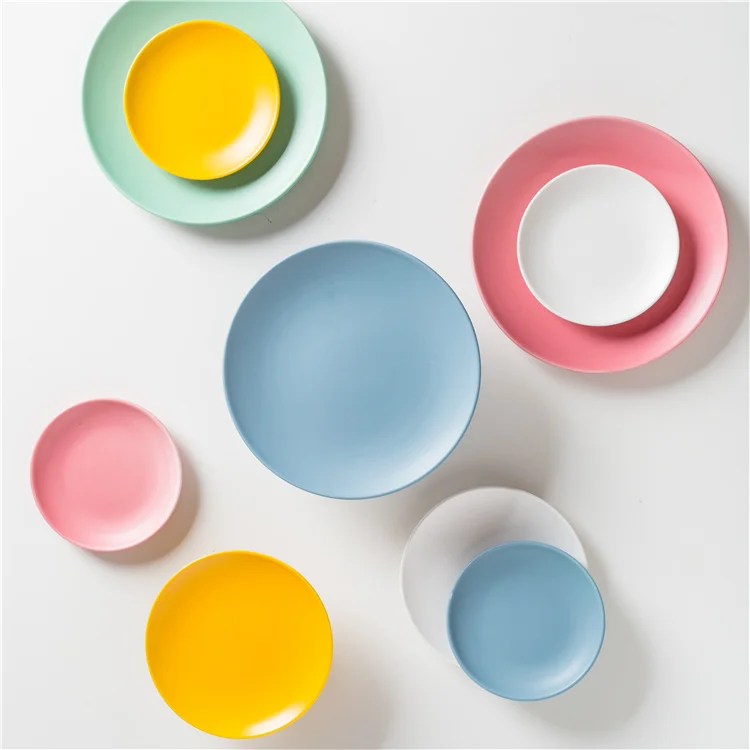 eco-friendly matte glaze round dinnerware dessert steak ceramic dinner dish porcelain plates for restaurant wedding
