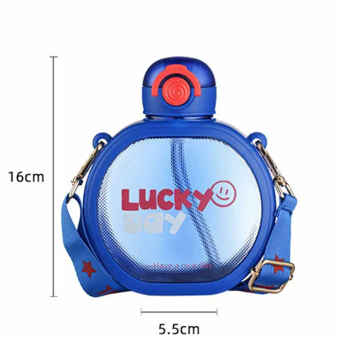 700Ml Fliptop Round Flat Portable Reusable Cute Tritan Plastic Water Bottles With Straw For Kids