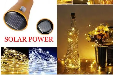 Solar Powered 8 LED Fairy String Lights Waterproof Night Fairy Cool White Wine Bottle
