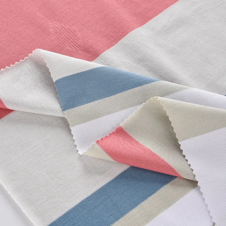 Custom Breathable Yarn Dyed Jacquard Knitted Fabric Stripe 95% Cotton 5% Spandex Polo Fabric
