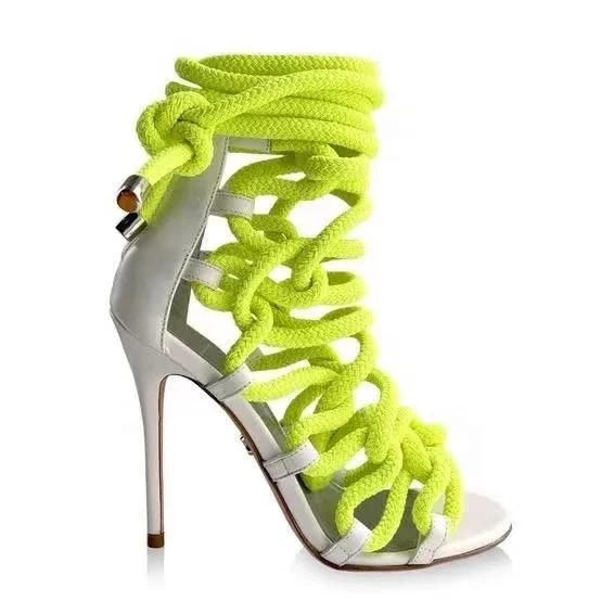 New trends stylish design ins popular quality celebrities likes knitting wool lace up summer high stiletto heels women sandals