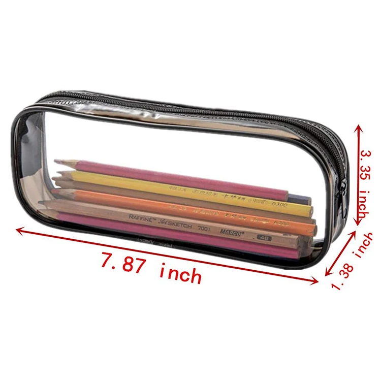 Custom Cheap Pencil Bag Transparent PVC Plastic School  Pencil Case