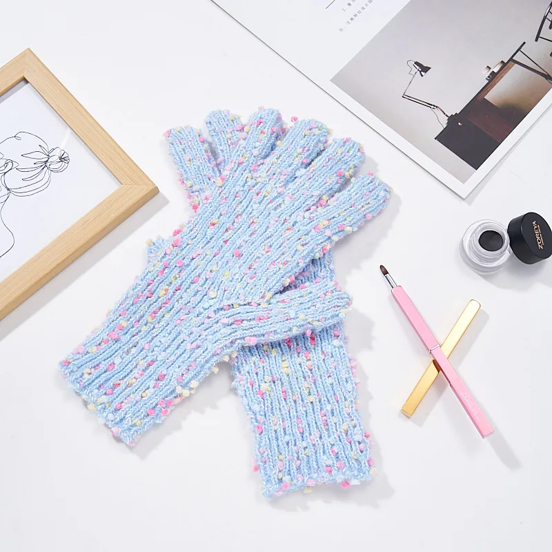 Korea Rainbow Sugar Bean Wool Split Finger Gloves Female Autumn  Winter Warm Students Riding Knitted Anti-freezing Gloves
