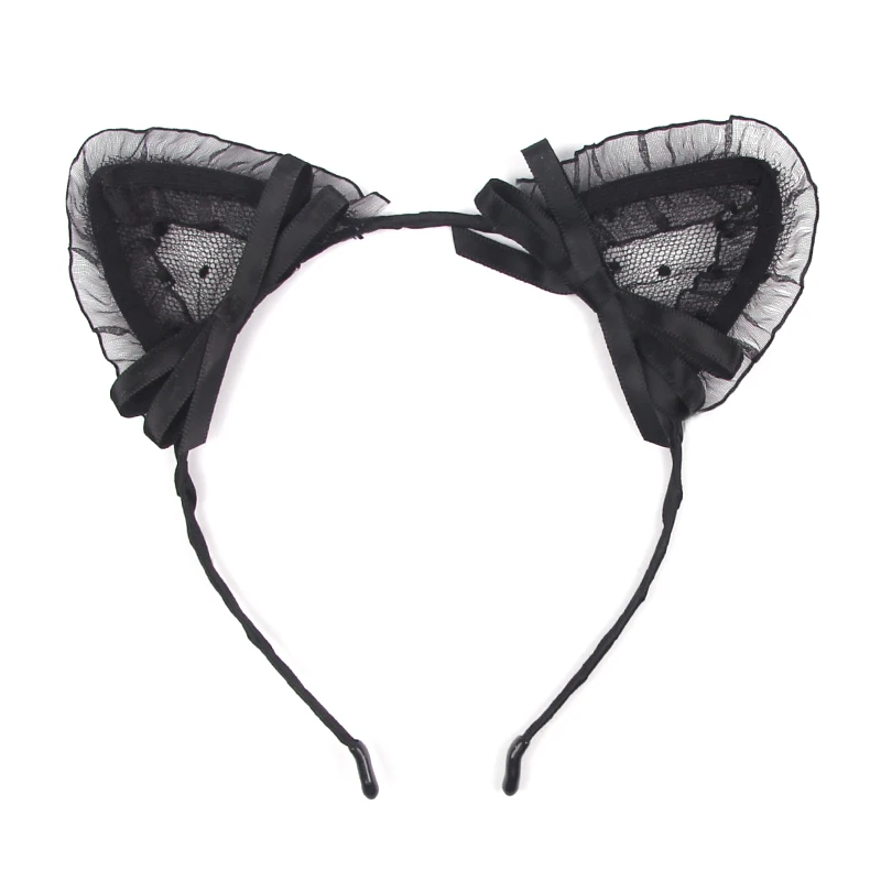 Women Black Cat Ears Head Bezel Fashion Lace Lady Girls Hairband Sexy Self Headband For Cosplay Party Hair Accessories