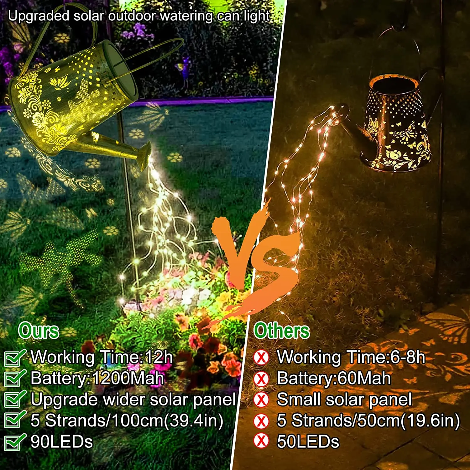 Metal Solar Watering Can Lights Garden Hanging Lanterns Warm White LED Waterproof Landscape Lighting