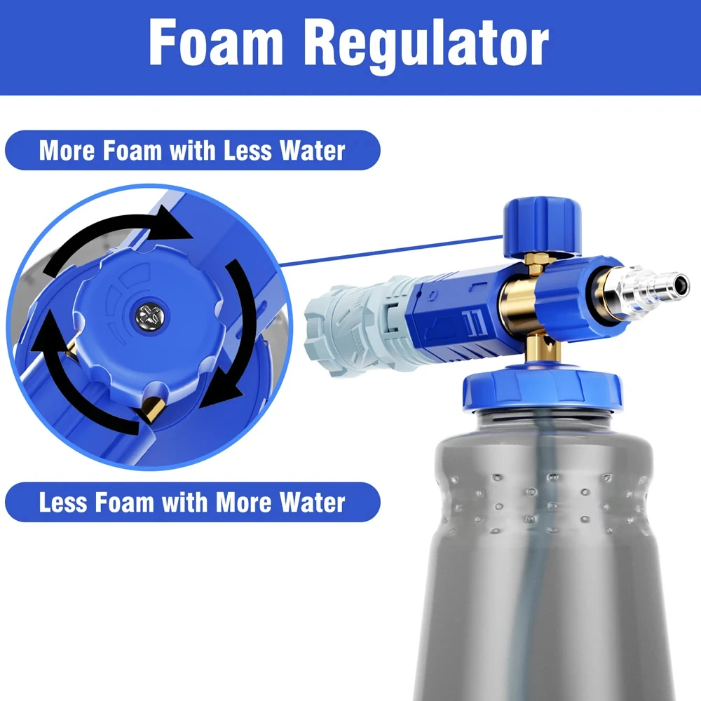 1L Snow Foam Gun,1/4 Inch Male Dispenser, Brass Core Nozzle, Foam Maker Mesh,for Karcher Bosch Lavor parkside Pressure Washer