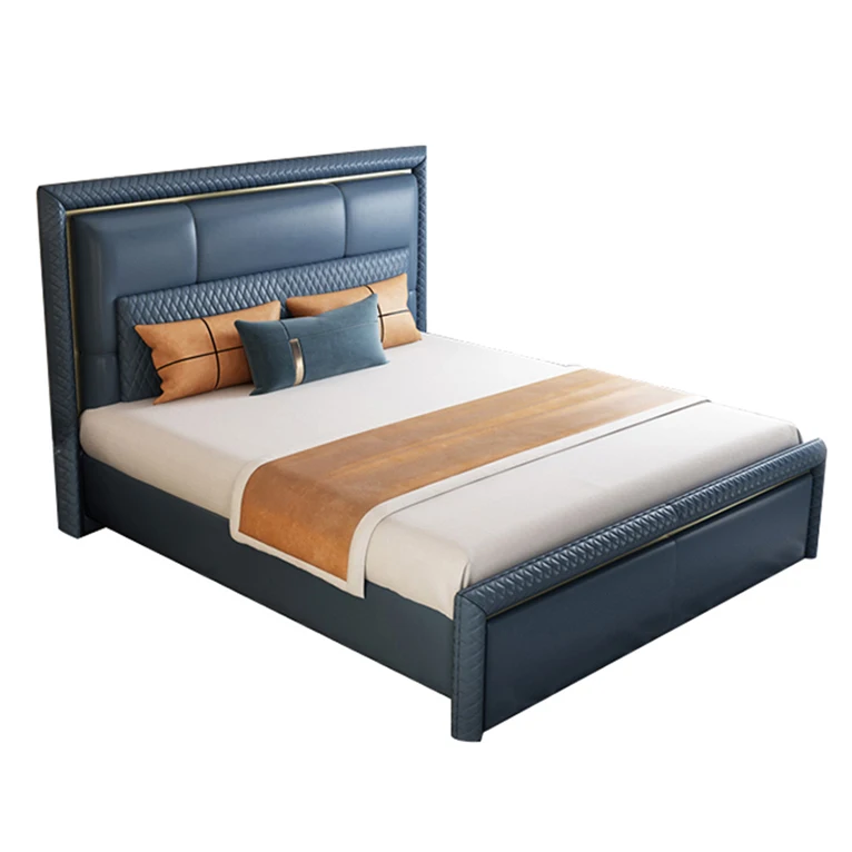
Modern Home Furniture Leather Upholstery bed frame leather queen bed set furniture 