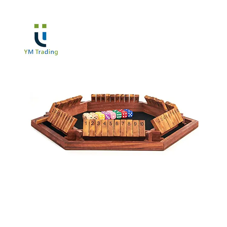 Wooden Board Table Math Game 6 Players Stained Shut The Box Dice Game with 16 Dice for Kids Adults Family Party or Pub