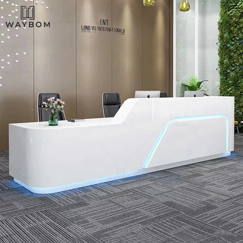 light luxury white restaurant reception desk gold Salon shop cashier simple modern small counter custom l shape reception desk
