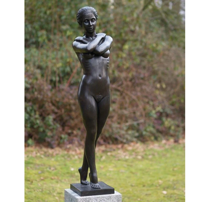 New Modern art decoration live -action big and small metal standing beautiful girl nude statue bronze sexy woman sculpture