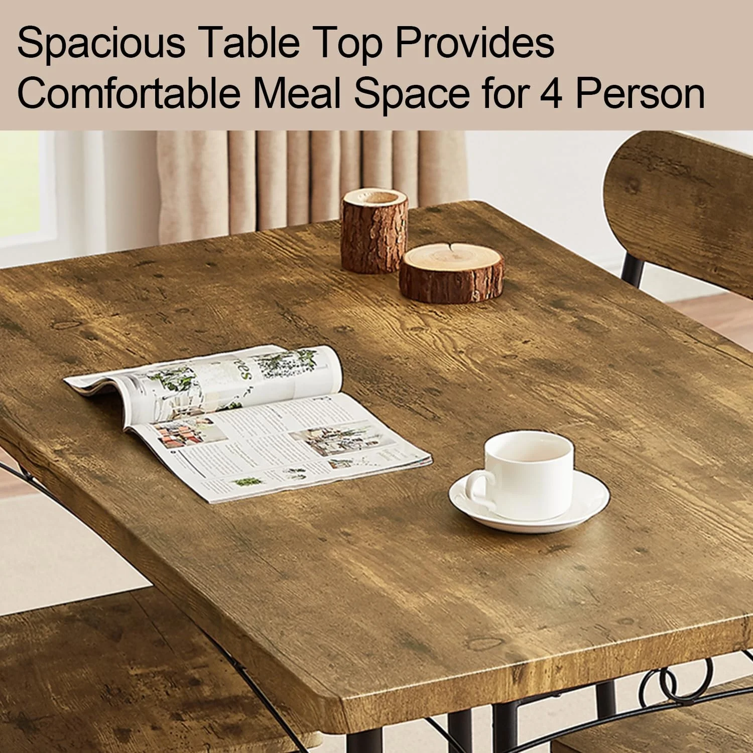 Wood 5 Piece Metal Dining Table Set 4 Chair Table Kitchen Furniture Dining Table Set For Sale