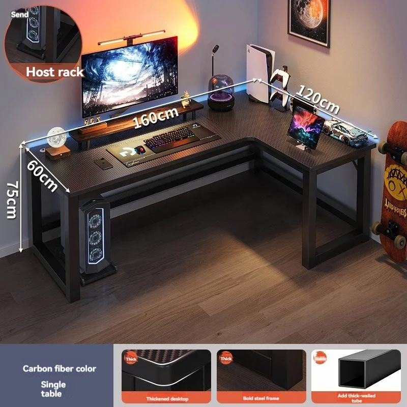 2024 YOUTAI newest L shape gaming tables with shelf carbon fiber MDF computer standing desk for home I shape desk