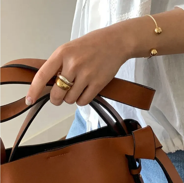 Non Tarnish 18K Real Gold Plated Jewelry Wedding Gift Stainless Steel Irregular Thick Wave Finger Rings for Women