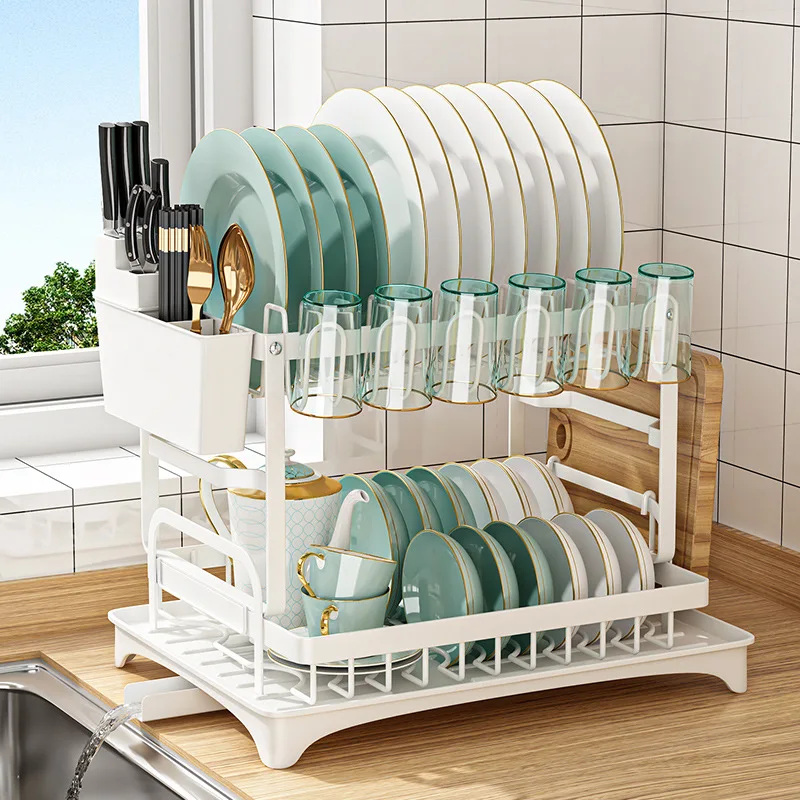Large-Capacity Dish Rack 2-Tier Kitchen Dish Drying Rack for Dishes Cutlery Plate Drying Rack