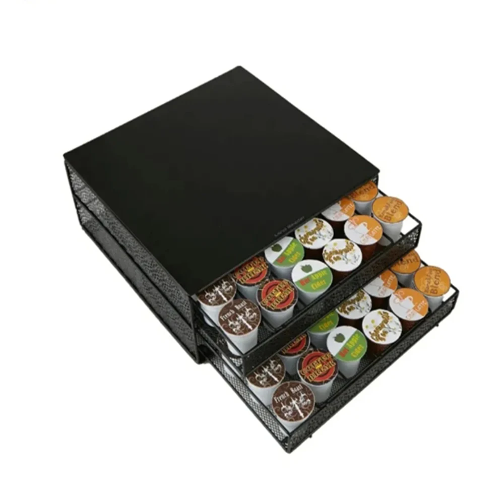 72 Pods K Cup Coffee Capsule Drawer Organizer 2 Tiers Iron Storage Drawers Metal Mesh Holder for Tools