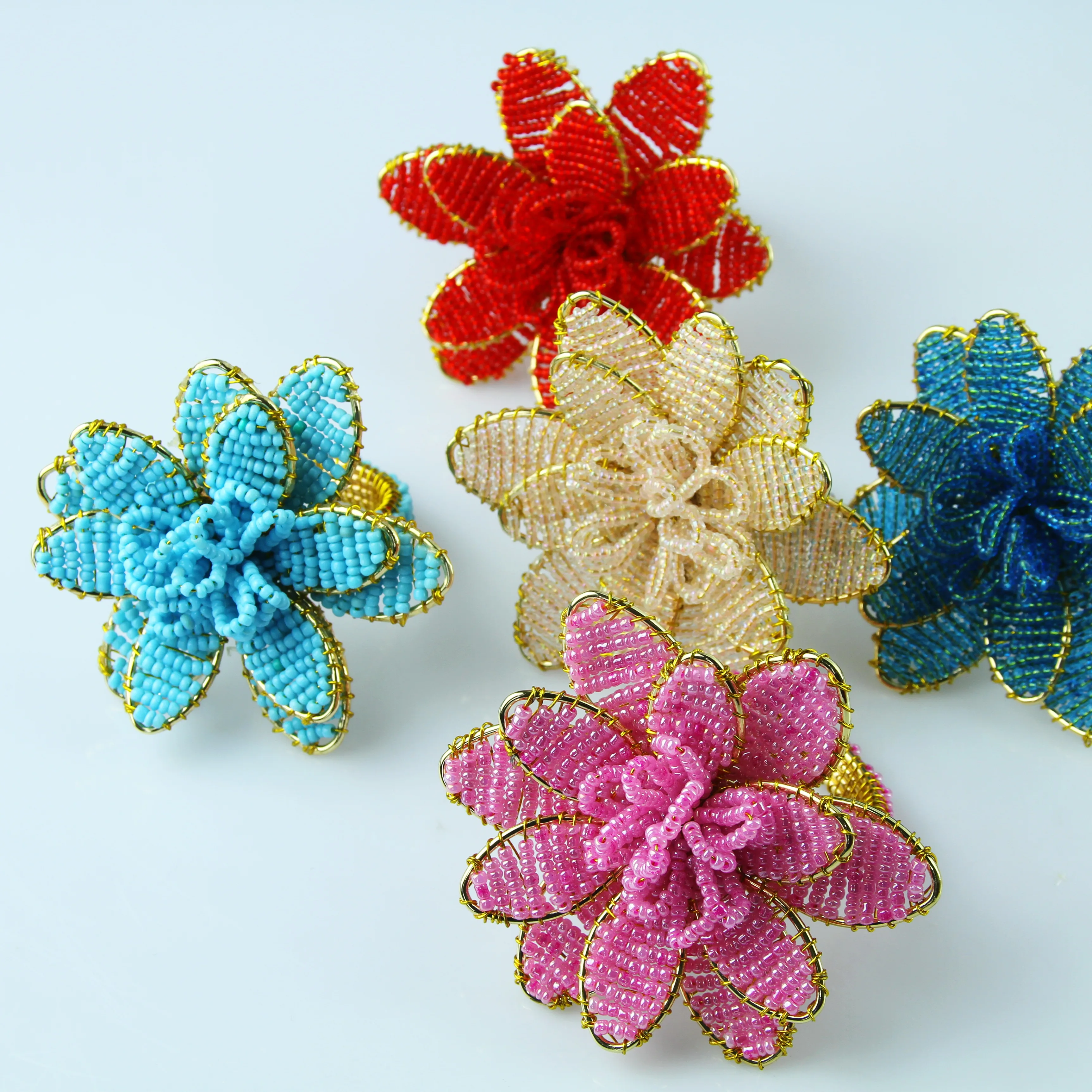 Glass beads flower napkin ring handmade decoration napkin holder