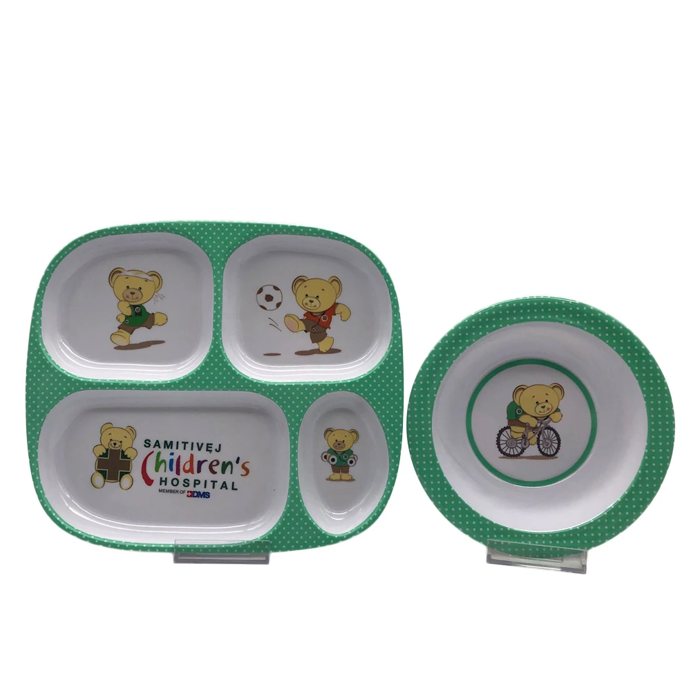 Food Grade Custom Design BPA-free Unbreakable Kids Portion Melamine Feeding Plate