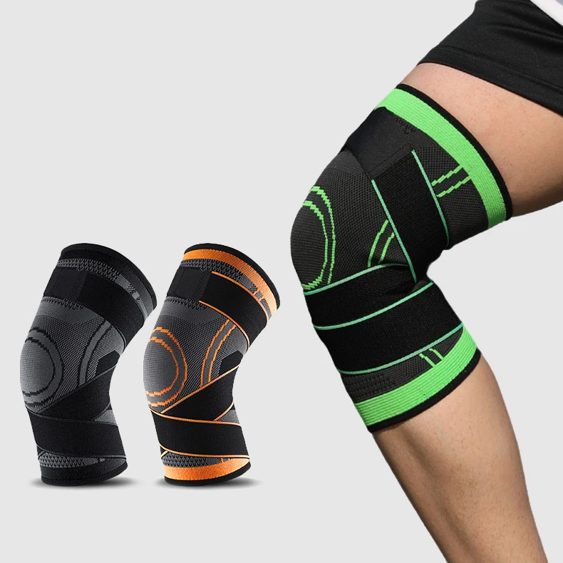 Soft knitting breathable compression knee brace with adjustable strap for running