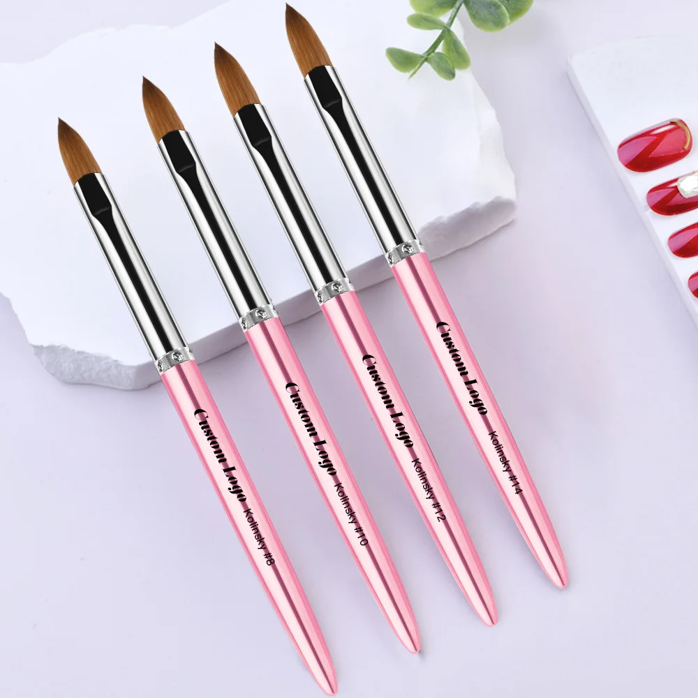 New Arrival  the Best Seller Nails Brush Acrylic Kolinsky 100% Sable Bristles Metal Handle PINK Diamond Nail Brushes for Acrylic