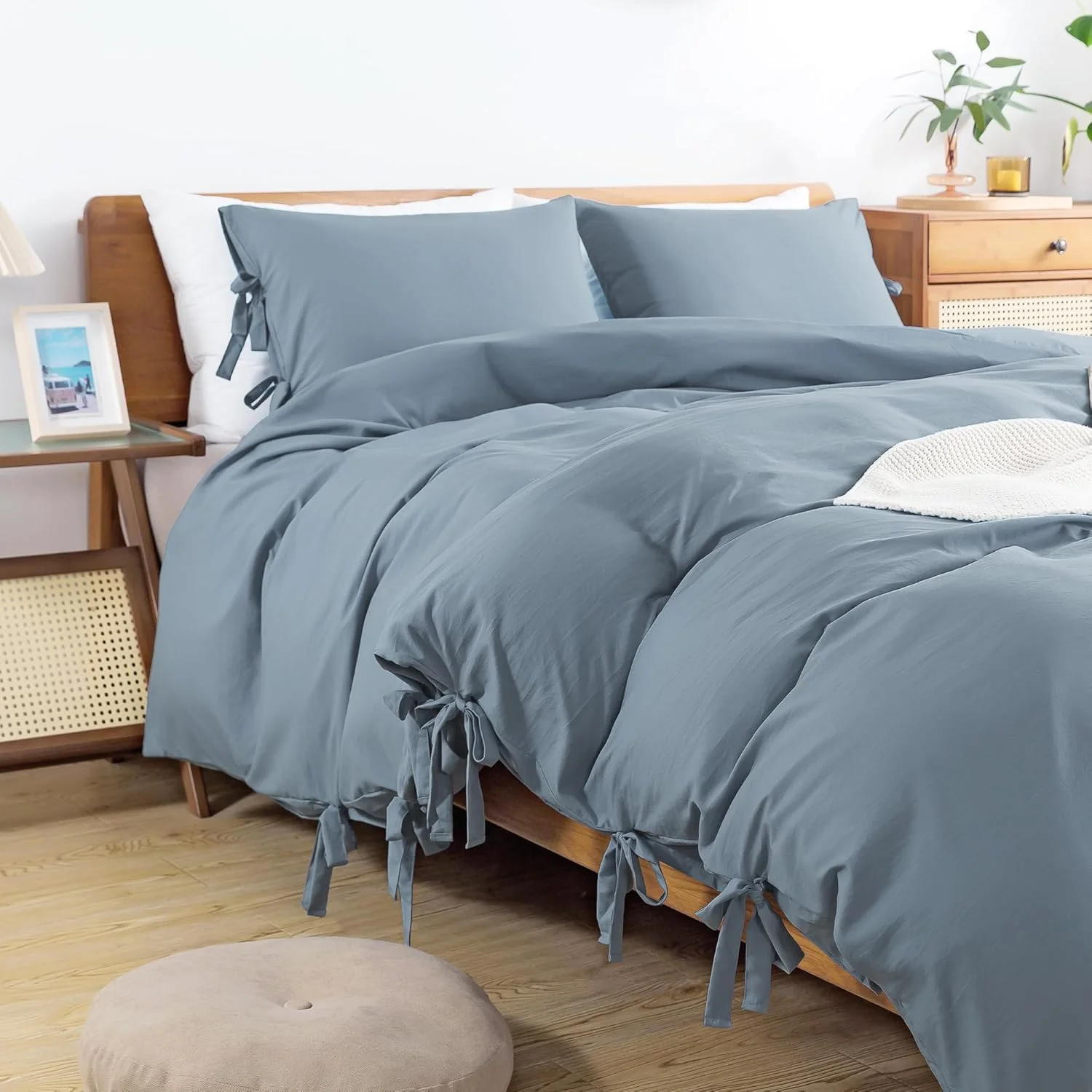 Easy Care Bedding Set Soft Washed Microfiber Bedcover Comforter Cover with Bowknot Bow Tie 3 Pieces King Size Duvet Cover Set